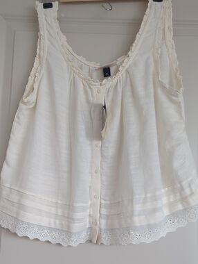 Mulberry for Target Cream Eyelet Button-Front Ruffle Strap Camisole